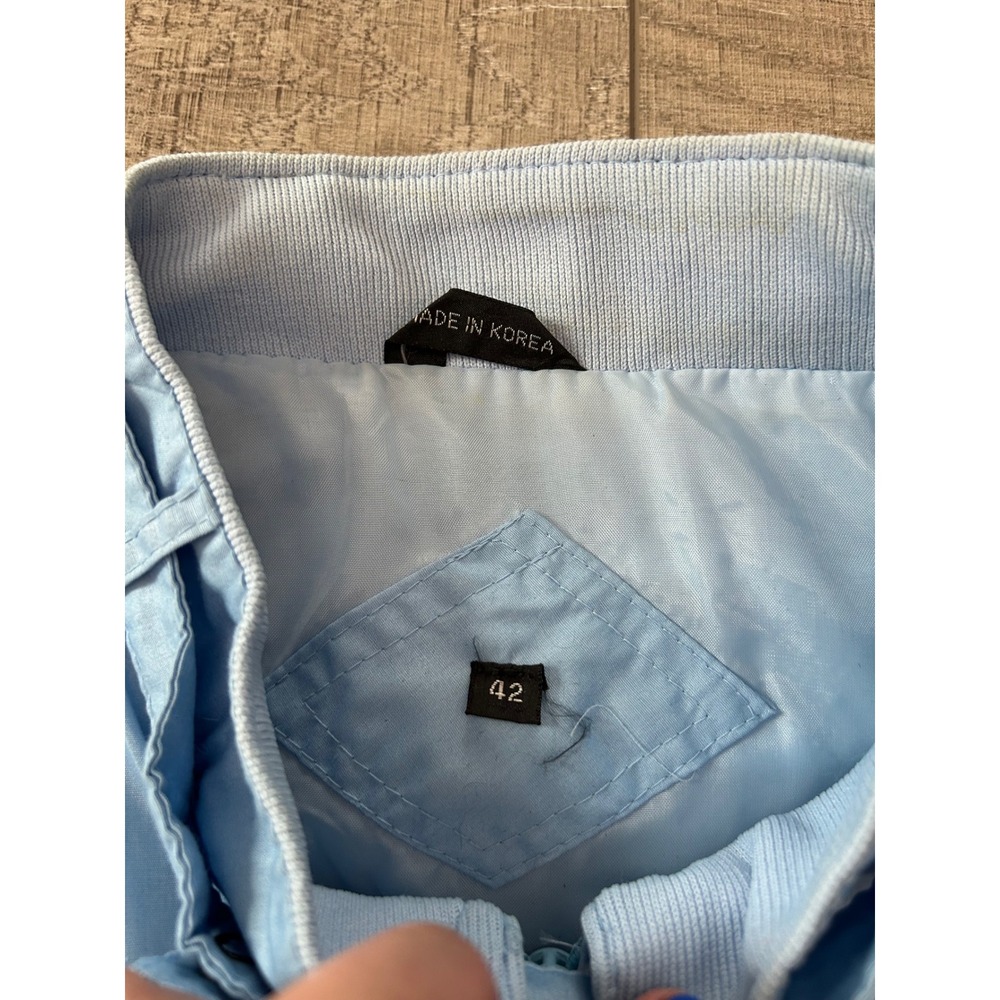Vintage Light Blue Bomber Jacket Size 42 Full Zip Epaulettes Korea Made Retro S - Picture 6 of 7